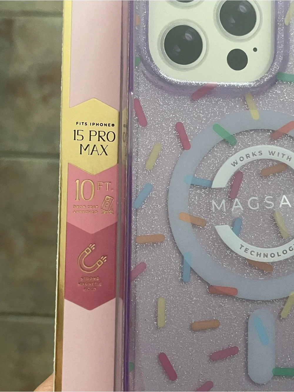 Lavender Sparkle MagSafe iPhone 15 Pro Max Case with Multicolor Sprinkles